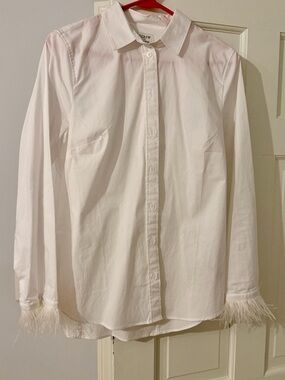 J. Crew White Feather-Cuff Button-Down Shirt